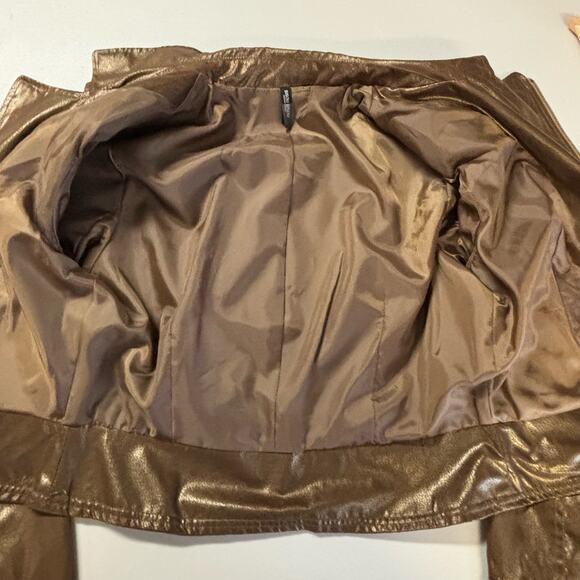 Bisou Bisou Women's Size Small Vegan Faux Leather Brown Metallic Moto Jacket - Picture 4 of 9
